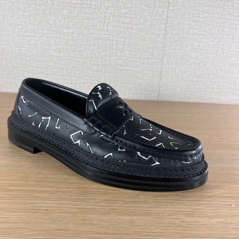 Jimmy Choo x Eric Haze Poggy Graffiti Leather Penny Loafers Italy 38.5 Heritage
